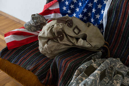 Memorial Day, military backpack with usa flag.の写真素材