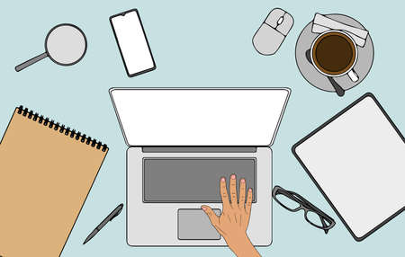 Computer laptop with blank empty screen for copy space text on working desk table or workplace vectorのイラスト素材