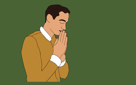 Vector illustration of a man praying under the lightのイラスト素材