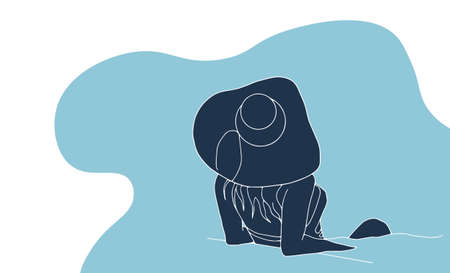 Woman sunbathing on the inflatable mattress on a swimming pool, view from above. Vector illustration in flat styleのイラスト素材