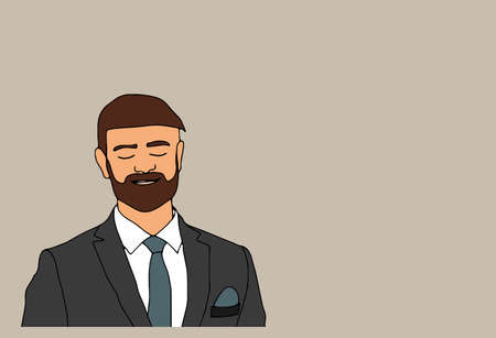 Flat design concept of Businessman with different poses, working and presenting process gestures, actions and poses. Vector cartoon character design set.のイラスト素材