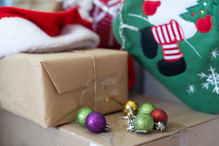 Gift boxes. New Year gift. Christmas gift. Christmas background with gift box. Christmastime...