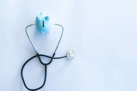 Piggy Bank and Stethoscope Isolated on a White Background.の写真素材