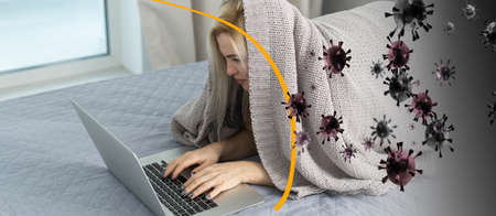 woman is protected from the virus by a dome.の写真素材