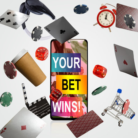 User winning jackpot on online casino app, online games and gambling conceptの写真素材