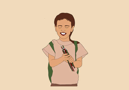 Your kids deserve the best education banner design. School girl is smiling. Vector graphic illustration.のイラスト素材