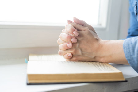 Christian life crisis prayer to god. Woman Pray for god blessing to wishing have a better life....
