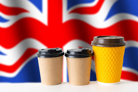 cup of coffee with flag of Great Britainの写真素材