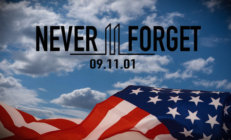 Patriot day typographic emblem. 9-11 logo, We Will Never Forget. illustration. 11 september. Design...