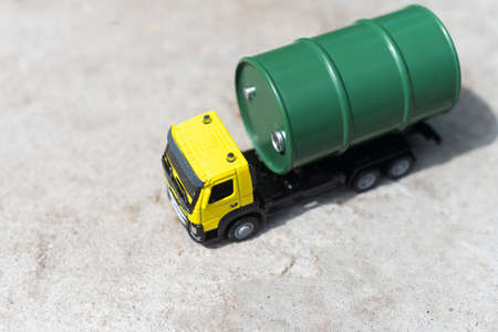 Metal model of truck with barrels for fuelの写真素材