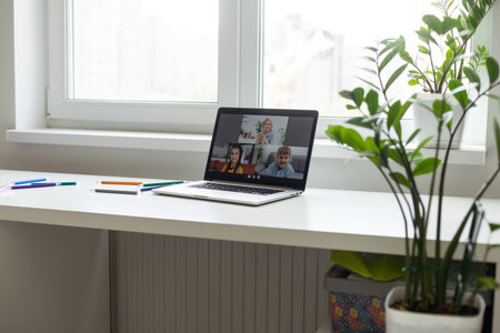 Concept of homeschooling or e-learning, laptop chat