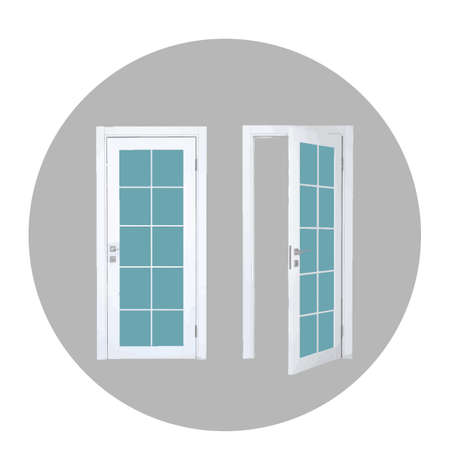 Creative vector illustration of open, closed door, entrance realistic doorway isolated on white background. Art design white doors template. Abstract concept graphic open, close house elementのイラスト素材
