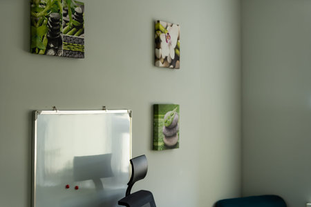 white wall with photos, various photo.