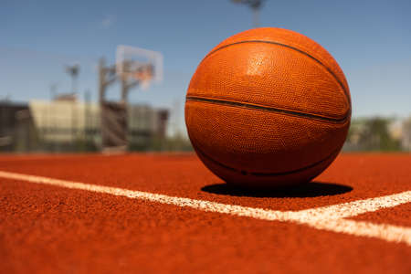 Basketball on Court Floor close upの写真素材