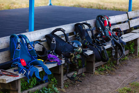 Sport parachutes, packed before jumping, Parachute equipment.の写真素材