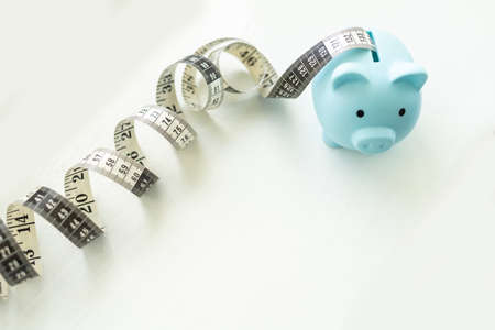 Piggy bank with measure tape.の写真素材