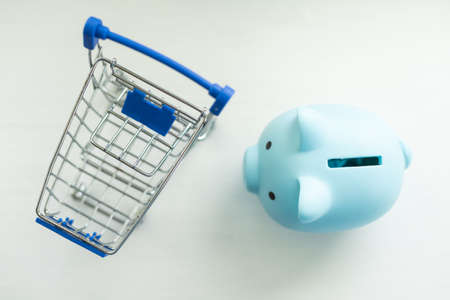 Piggy bank with shopping cart .concept of saving money.の写真素材