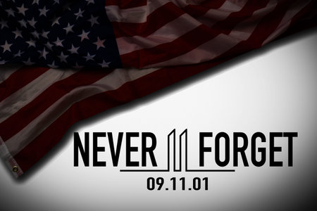 Patriot day typographic emblem. 9-11 logo, We Will Never Forget. illustration. 11 september. Design...