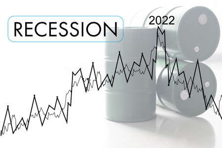 Crisis 2022. Quarterly or annual report of companies. Economic recession on the chart. Chart arrow pointing down against falling chart.の写真素材