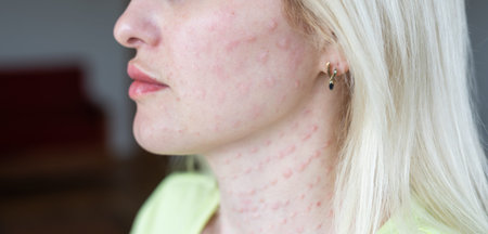 Real biorevitalization of the skin on a white background. Traces of injections of biorevitalization...