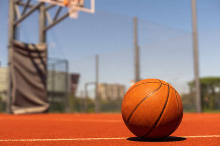 Basketball on Court Floor close upの写真素材