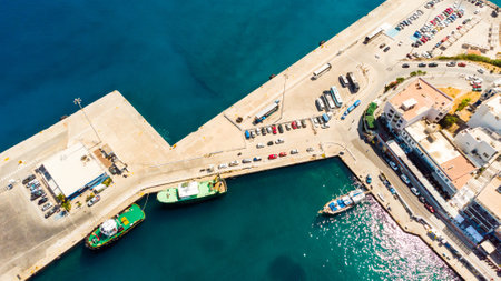 boat pier in Agios Nikolaos, Crete, Greece.の写真素材