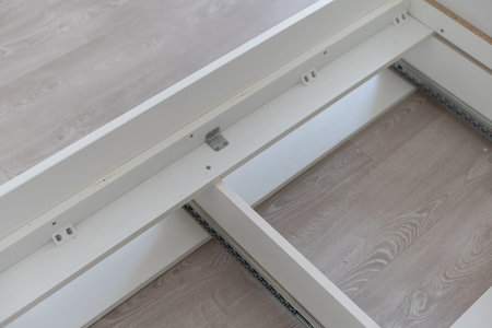 Disassembled sleeping bed. Renovation work in the room.