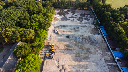 Construction Site and Construction Equipment Aerial Photo