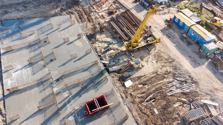 construction machinery on the sports field. construction of athletic fields. Copy space for your...