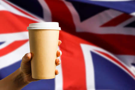cup of coffee with flag of Great Britainの写真素材