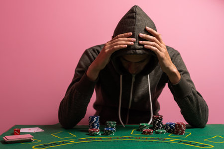 man playing blackjack at the tableの写真素材