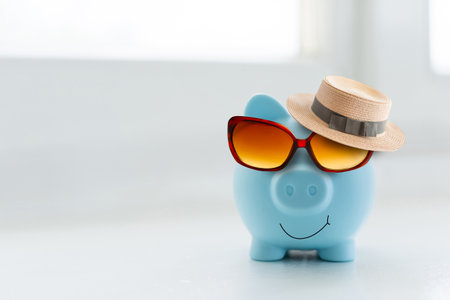 piggy bank in sunglasses, money, vacation.の写真素材