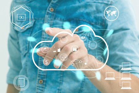 Cloud technology icon for online shopping global business concept.