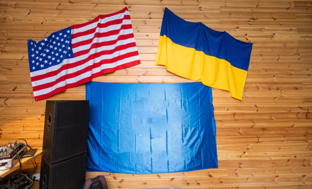 flag of Ukraine and the United States of Americaの写真素材