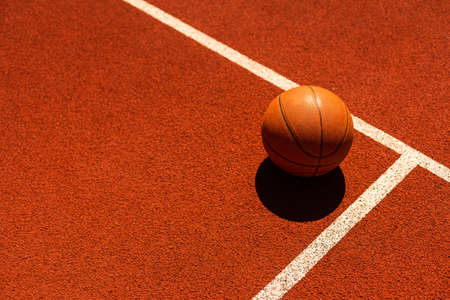 Basketball on Court Floor close upの写真素材