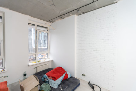 walls in apartment is under construction, remodeling, renovation, extension, restoration and...