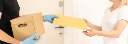 delivery man in protective gloves and a mask