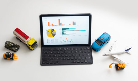 different types of toy transport and a tabletの写真素材