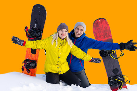 Happy family enjoying winter vacationsの写真素材