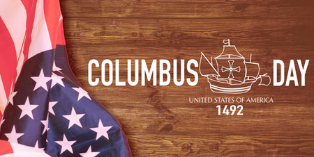 Happy Columbus Day text and US American flag.の写真素材