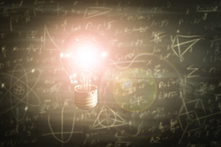 lightbulb brainstorming creative idea with math formulaの写真素材