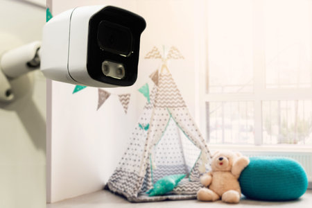 Living room under CCTV cameras surveillance, above view
