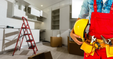 Builder handyman in new house.の写真素材