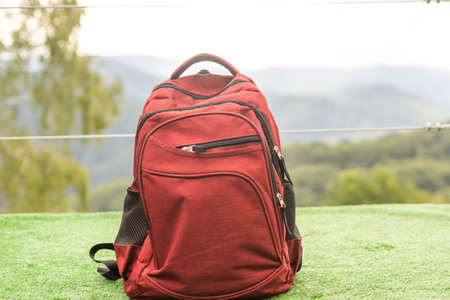 Backpack and desk of free space for your decoration. Summer trip.
