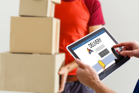 Grocery online shop to order food delivery from supermarket, woman hands using digital tablet for shopping grocery store online, electronic marketing, e commerce business conceptの写真素材