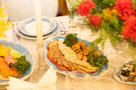 Catering service. Snacks for guests on the table.の写真素材