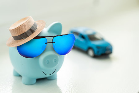 Piggy bank summer vacation, travel, retirement saving conceptの写真素材