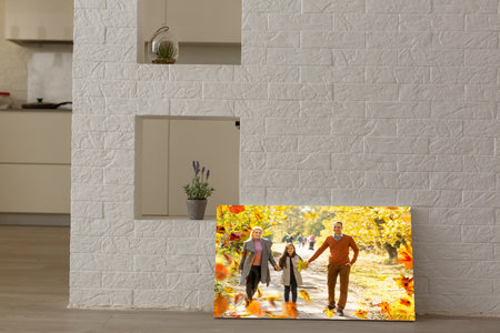 photo canvas with a family in autumnの写真素材