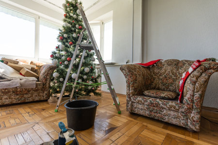 renovation in the room at Christmasの写真素材