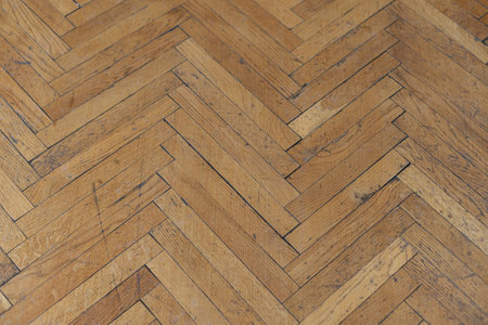 Texture of old wooden yellow parquetの写真素材